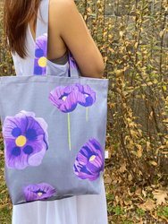Tote Bag: Purple Poppies on Grey