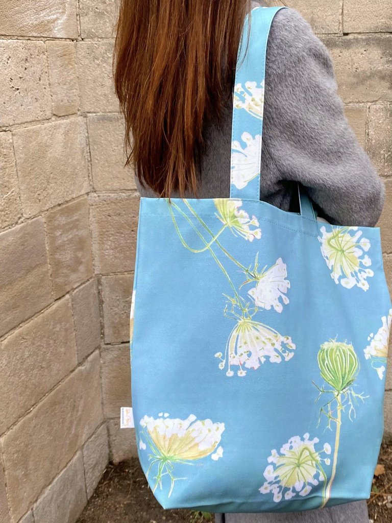 Tote Bag: Queen Anne's Lace on Teal