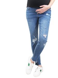 27.5" Chewed Hem Destructed Back Pocket Maternity Jean - Blue