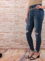Belted Tummy Control Triple Button Distressed Skinny Jean