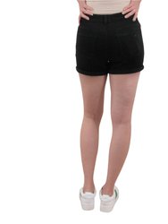 Black Shorts With Five Buttons And Roll Cuffed Hem