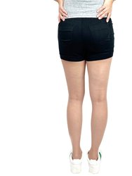 Black Twill Maternity Shorts With Belly Band