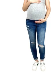 Butt Lifter Distressed Maternity Jean With Band - Blue