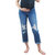 Cuffed Destructed Straight Leg Maternity Jean - Medium Denim