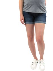 Dark Classic Cuffed Maternity Shorts - Blue