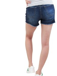 Dark Wash Destructed Maternity Shorts with Belly Band