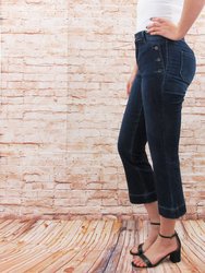 Flare Cropped Denim With Sailor Button Detail