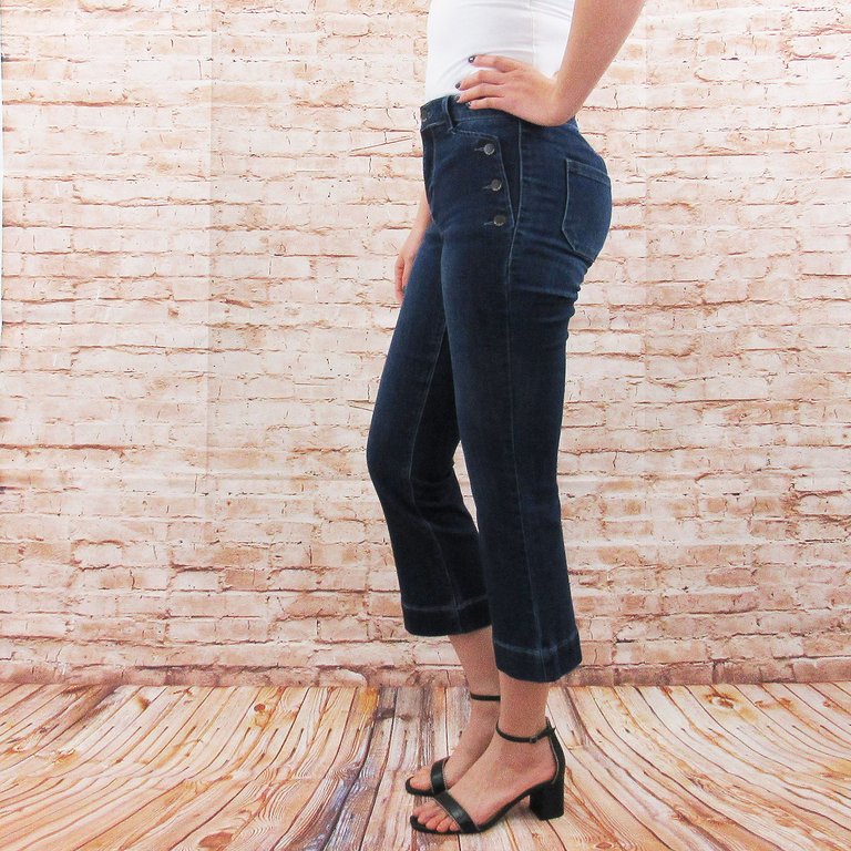 Flare Cropped Denim With Sailor Button Detail