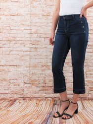 Flare Cropped Denim With Sailor Button Detail - Blue