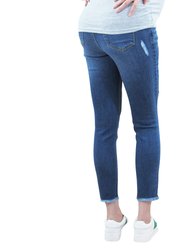 Fray Ankle Skinny Maternity Jean with Belly Band