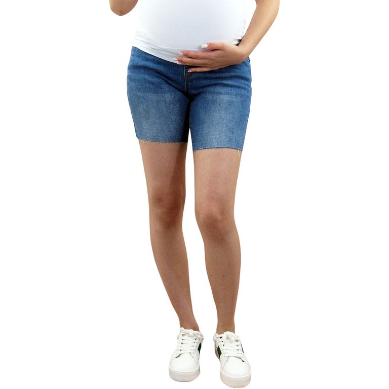 Maternity Denim Shorts With Belly Band - Denim