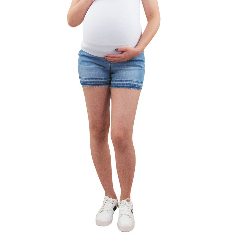 Maternity Denim Shorts With Fray Hem - Blue