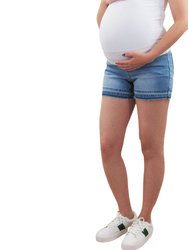 Maternity Denim Shorts With Fray Hem