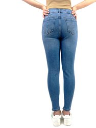 Medium Wash Distressed Skinny Jeans With Distressed Hem