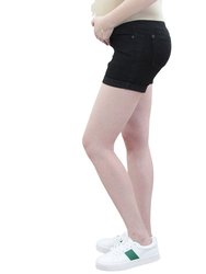 Rolled Black Maternity Denim Short with Belly Band-E52-1489IZ1