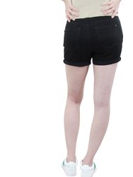 Rolled Black Maternity Denim Short with Belly Band-E52-1489IZ1