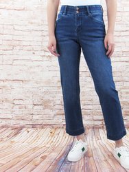 Straight Leg Back Patch Pockets Denim Jeans - Medium Indigo Wash