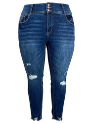 Tummy Control Distressed Jeans With Distressed Hem - Blue