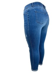 Tummy Control Distressed Jeans With Rolled Cuff