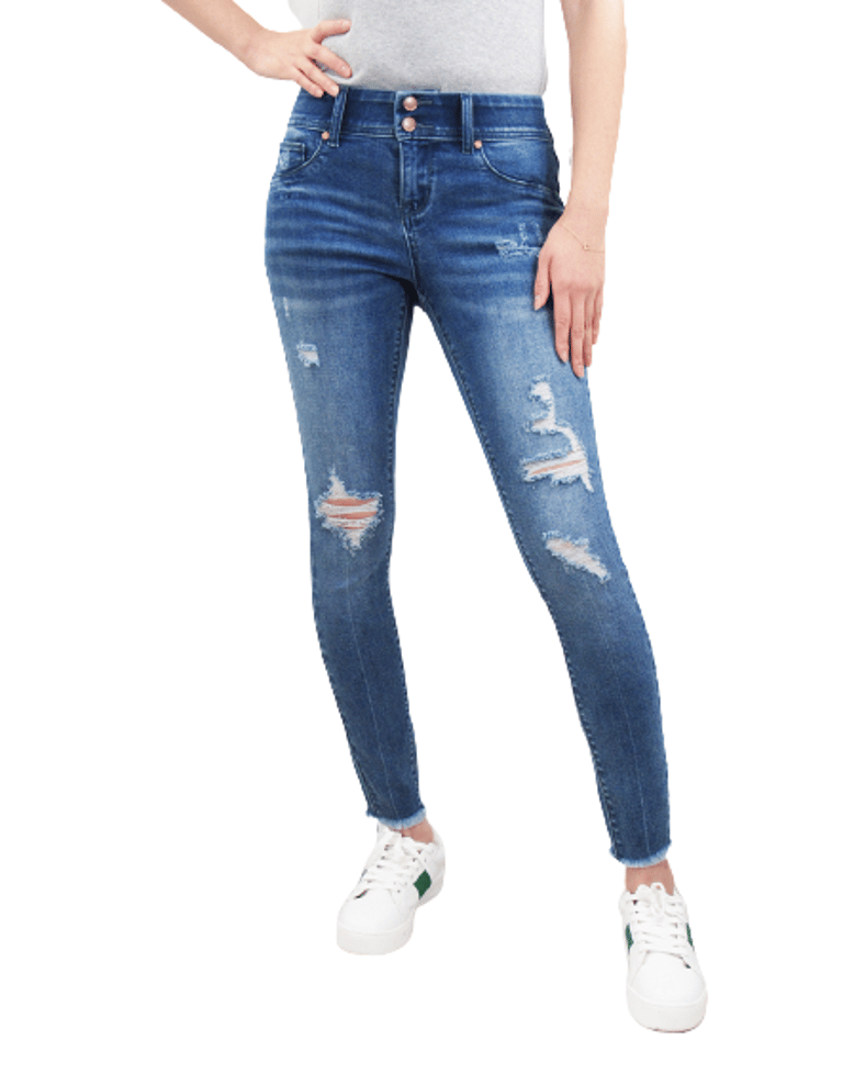 Tummy Control Fray Hem Destructed Skinny Jean