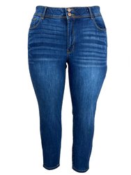 Tummy Control Skinny Jeans With Flap Pockets - Blue