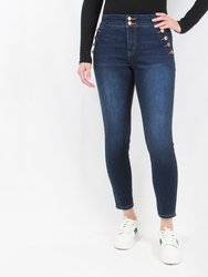 Tummy Control Skinny Jeans With Sailor Button Detail - Indigo Poppy