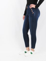 Tummy Control Skinny Jeans With Sailor Button Detail