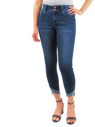 Tummy Control With High-Low Hem Skinny Jeans - Dark Indigo Wash