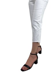 White Straight Leg Jeans With Embroidery Details