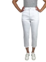 White Straight Leg Jeans With Embroidery Details