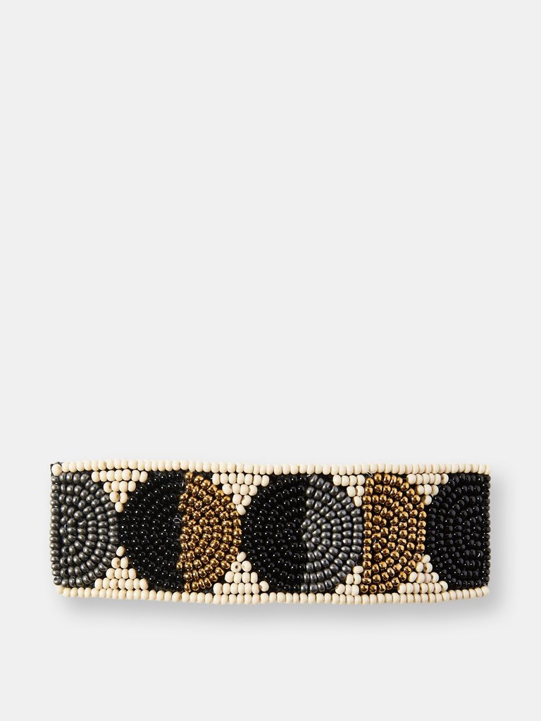 Black Gold Ivory Circle Beaded Barrette - Black/Gold/Ivory