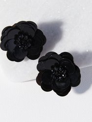 BLACK SINGLE FLOWER POST EARRINGS - Black