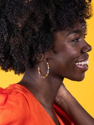 BRASS AND LAPIS BEAD HOOP POST EARRINGS