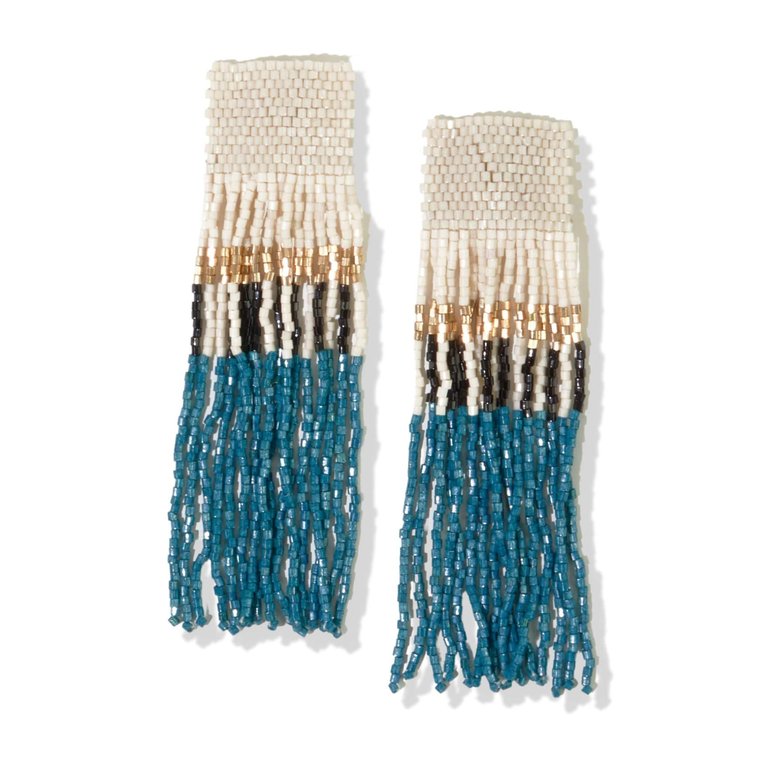 Cream Peacock Stripe Long Luxe Fringe Earrings - Cream