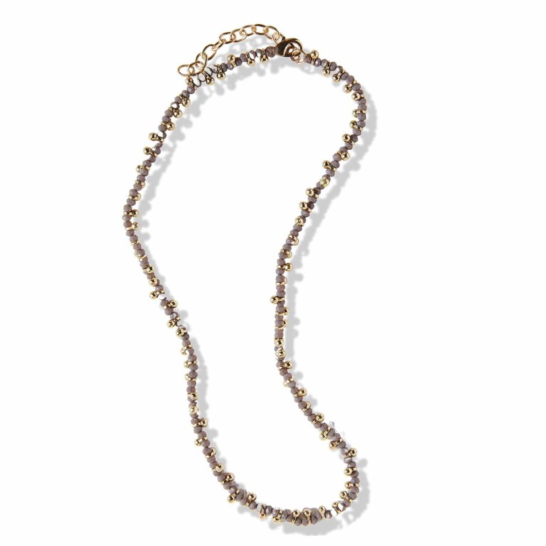 Grey Crystal Brass Necklace - Grey