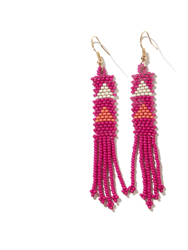 Hot Pink Coral Triangle Petite Fringe Seed Bead Earrings - Hot Pink, Coral