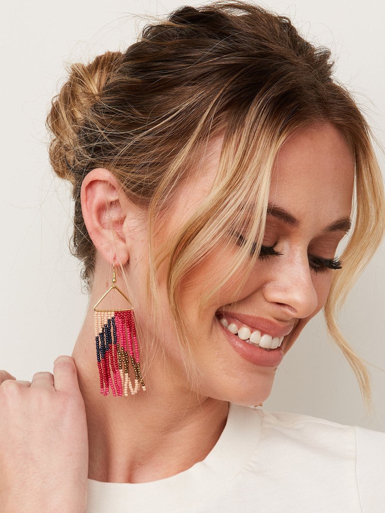 HOT PINK RED CHEVRON ON TRIANGLE EARRINGS
