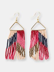 HOT PINK RED CHEVRON ON TRIANGLE EARRINGS - Hot pink red