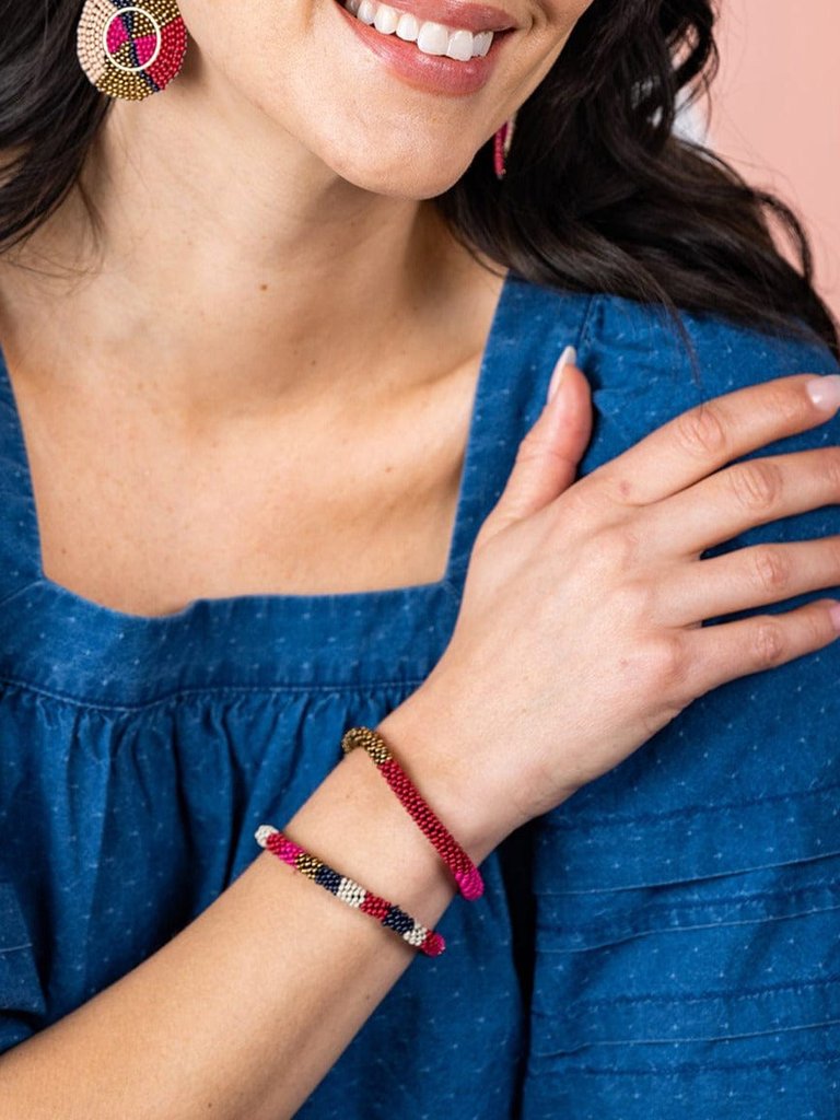 HOT PINK RED MULTI STRIPE SLIDE AND STACK BRACELET