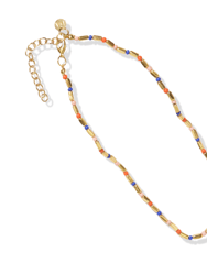Lapis Pink With Brass Bead Necklace With Extension - Pink