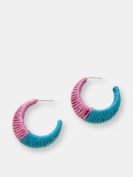LILAC TURQUOISE RAFFIA WRAPPED HOOP EARRINGS - Lilac Turquoise