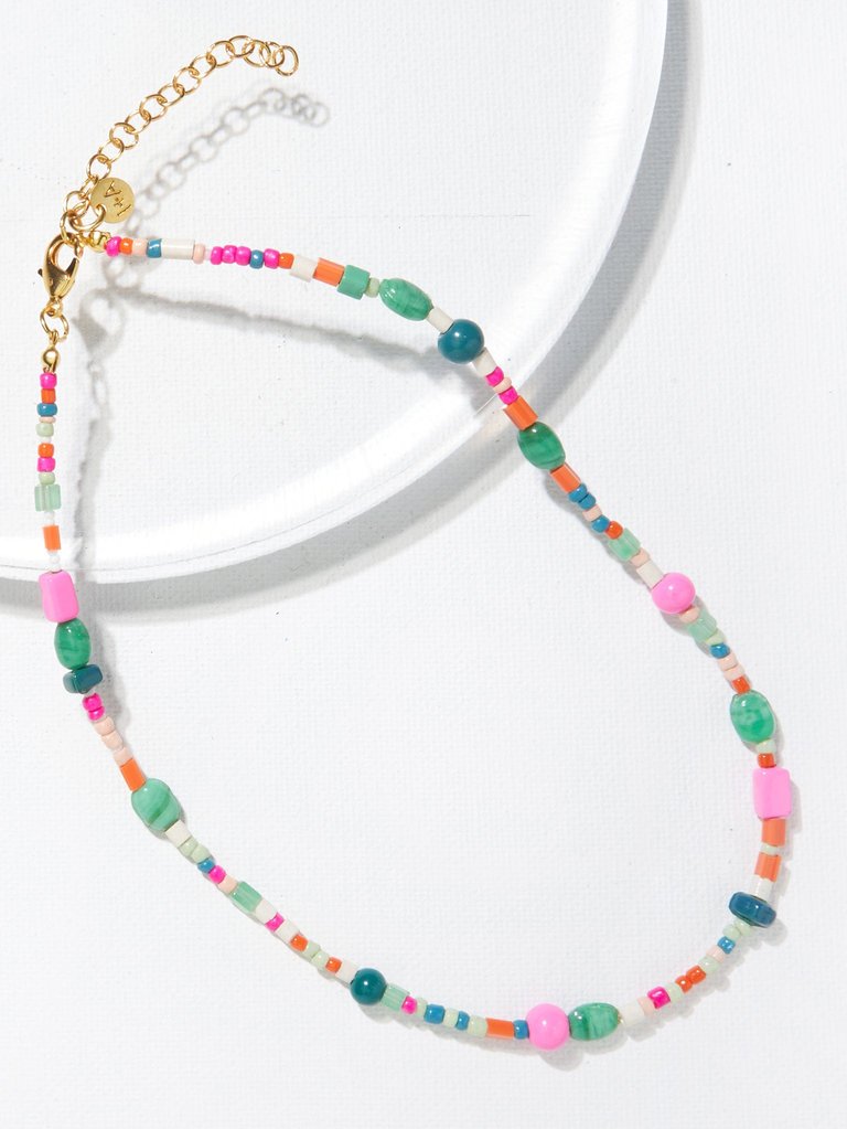 PINK GREEN MULTI MIX NECKLACE WITH EXTENSION - Pink