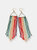 PINK PORT MINT TEAL STRIPE FRINGE ON TRIANGLE EARRINGS - Pink port mint teal