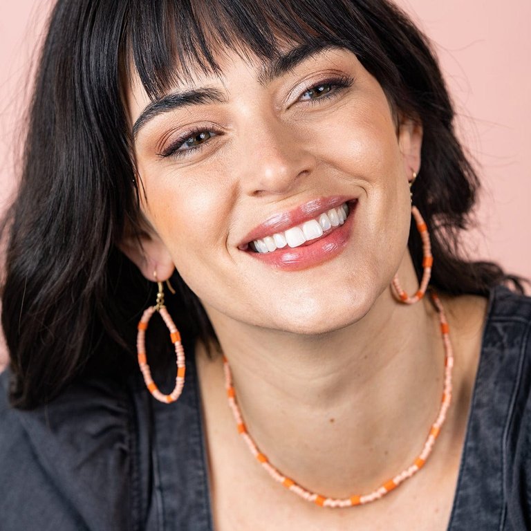 Pink With Orange Bead Necklace With Extension