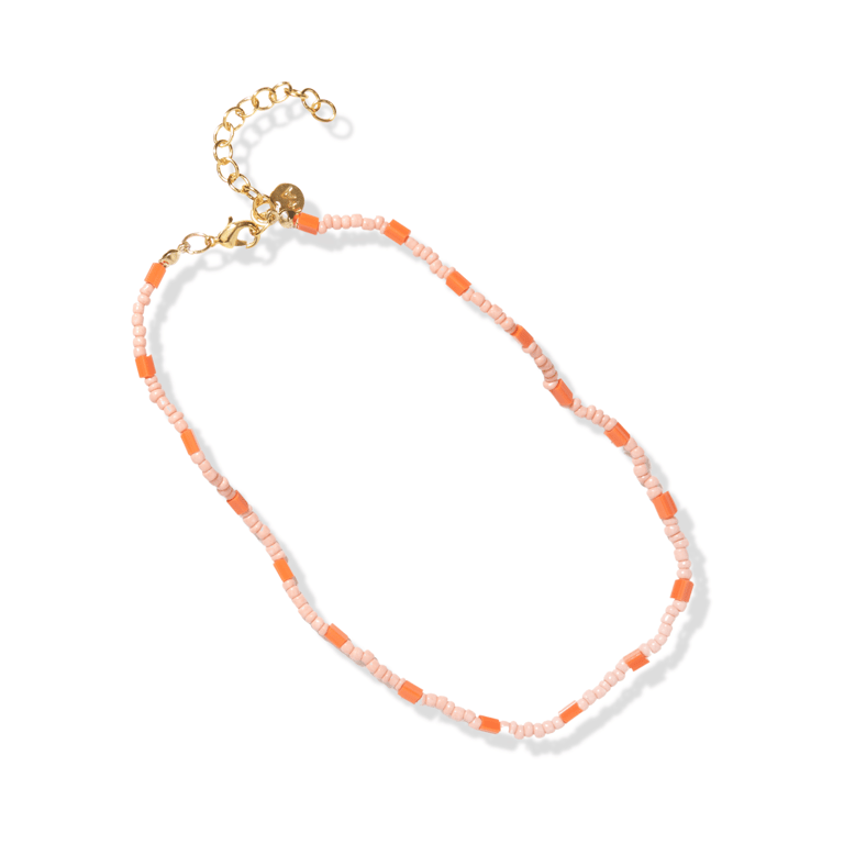 Pink With Orange Bead Necklace With Extension - Pink/Orange