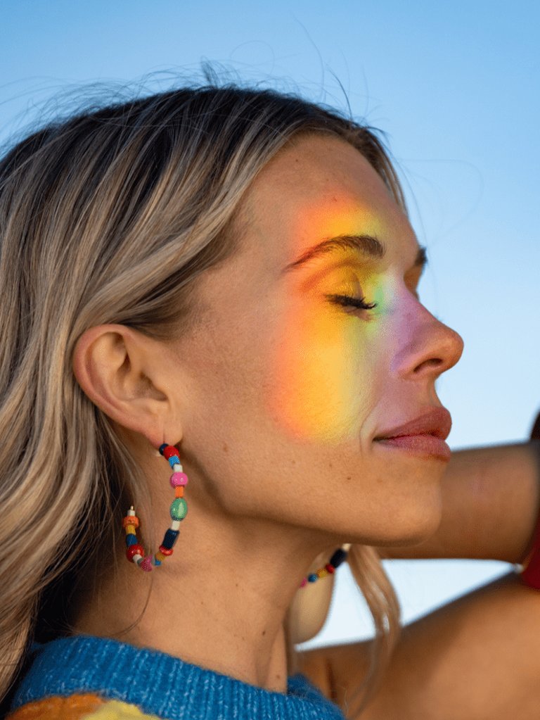 RAINBOW GLASS BEAD HOOP POST EARRINGS