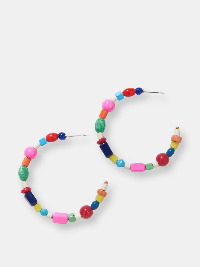 RAINBOW GLASS BEAD HOOP POST EARRINGS - Rainbow