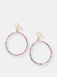 RAINBOW MIX SINGLE SEED BEAD HOOP DANGLE EARRINGS - Rainbow Mix