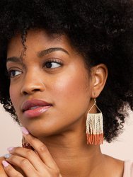 RUST PINK IVORY COLOR BLOCK FRINGE ON TRIANGLE EARRINGS