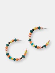 TEAL BLUSH MIX DISK BEAD HOOP EARRINGS - Teal